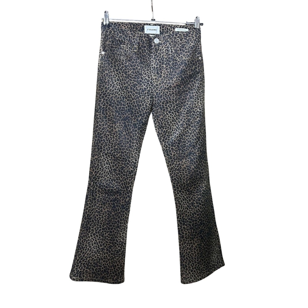 Frame Womens Denim Le Crop Mini Boot Cut Pants Brown Leopard Size 25